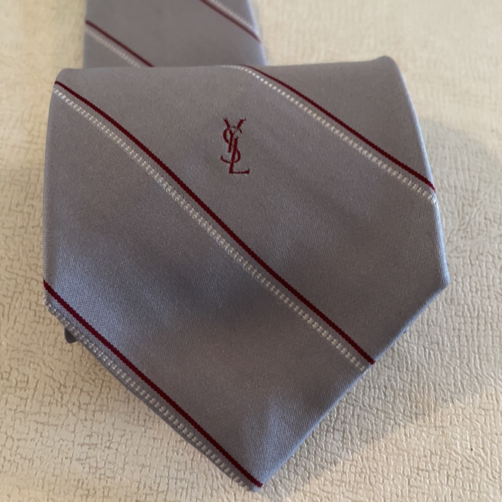 Yves Saint Laurent Grey Tie 100% Silk Made Italy